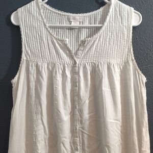 Shabby Chic White Sleeveless Eyelit Button Down Cotton Midi Dress
